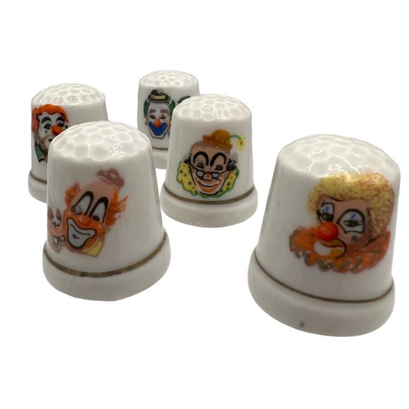 Clown Thimble Bone China Porcelain Lot of 6 Vintage - Picture 3 of 10